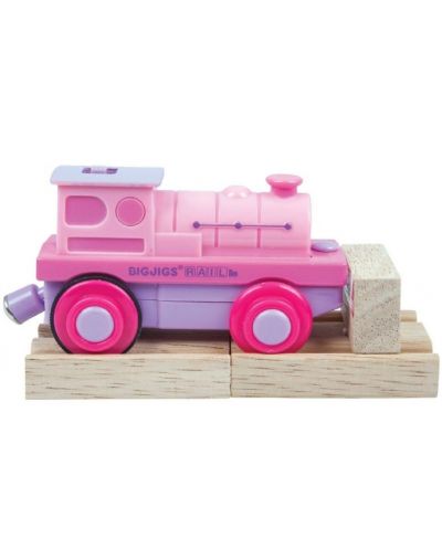 Dječja drvena igračka Bigjigs – Lokomotiva na baterije, ružičasta - 1