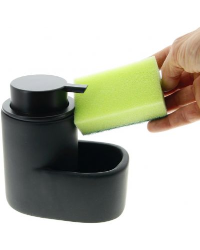 Dozator za tekući sapun s držačem za spužvu Hit - 13.5 cm, crni - 7