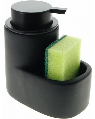Dozator za tekući sapun s držačem za spužvu Hit - 13.5 cm, crni - 6
