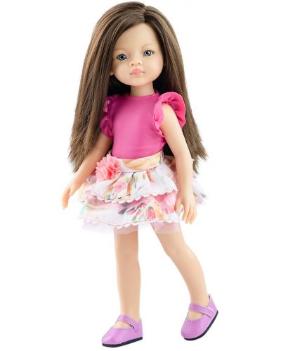 Odjeća za lutke Paola Reina Amigas - Ružičasta majica bez rukava i suknja s cvijećem s tilom, 32 cm - 1