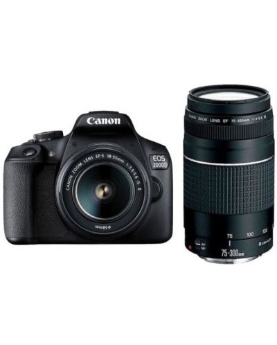 DSLR fotoaparat Canon - EOS 2000D, EF-S18-55mm, EF 75-300mm, crni - 1