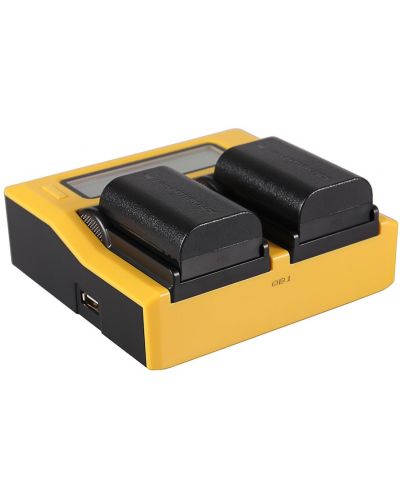 Dvostruki punjač Patona - za bateriju Canon LPE6/LP-E6, LCD, žuti - 2