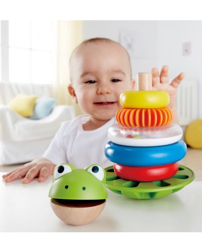 Drvena igračka za uređenje Nare – Žaba s ringovima i zvečkom - 5