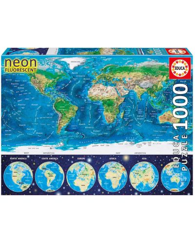 Neonska zagonetka Educa od 1000 dijelova - Karta svijeta - 1