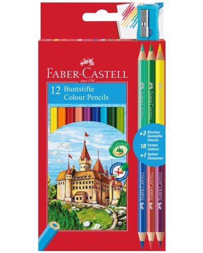 Set olovaka u boji Faber-Castell - Dvorac, 12+6 boja + šiljilo - 1