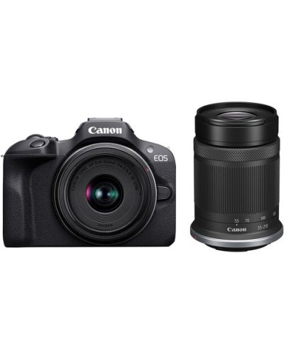 Fotoaparat Canon - EOS R100, RF-S 18-45mm f/4.5-6.3 IS STM, RF-S 55-210mm f/5-7.1 IS STM,Black - 1