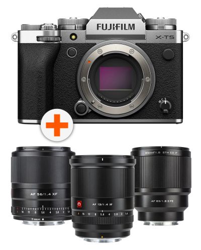 Fotoaparat Fujifilm X-T5, Silver + Objektiv Viltrox - AF, 13mm, f/1.4, za Fuji X-mount + Objektiv Viltrox - 56mm, f/1.4 XF za Fujifilm X, crni + Objektiv Viltrox - AF 85mm, F1.8, II XF, FUJIFILM X - 1