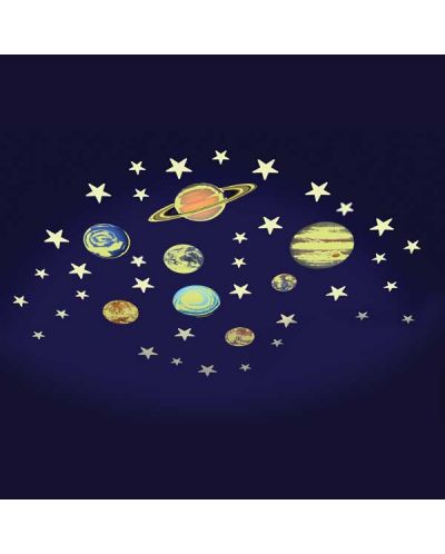 Fosforescentne naljepnice Brainstorm Glow - Zvijezde i planeti, 43 komada - 2