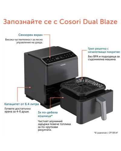 Friteza na vrući zrak Cosori - Dual Blaze XXXL, 1750W, 6.4 l, crna - 7