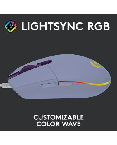 Gaming miš Logitech - G102 Lightsync, optički, RGB, ljubičasti - 3