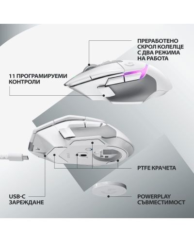 Gaming miš Logitech - G502 X Plus EER2, optički, bežični, bijeli - 7