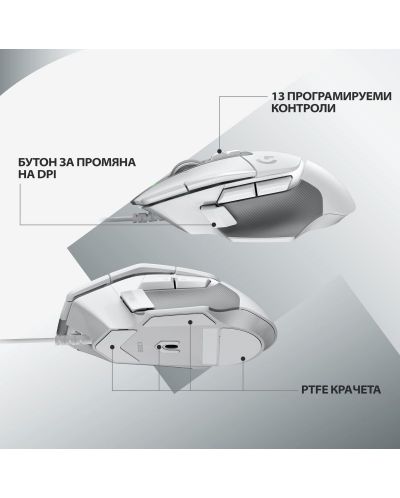 Gaming miš Logitech - G502 X EER2, optički, bijeli - 5