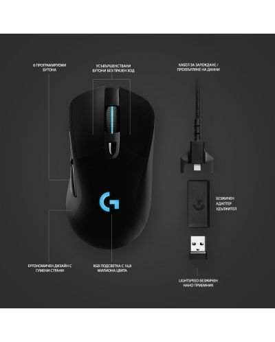 Gaming miš Logitech - G703 Lightspeed Hero, bežični, crni - 3