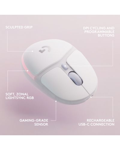 Gaming miš Logitech - G705 EER2, optički, bežični, Off White - 8