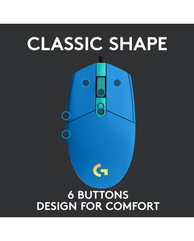 Gaming miš Logitech - G102 Lightsync, optički, RGB, plavi - 5