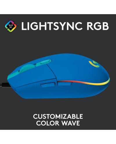 Gaming miš Logitech - G102 Lightsync, optički, RGB, plavi - 3