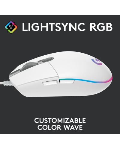 Gaming miš Logitech - G102 Lightsync, optički, RGB, bijeli - 3