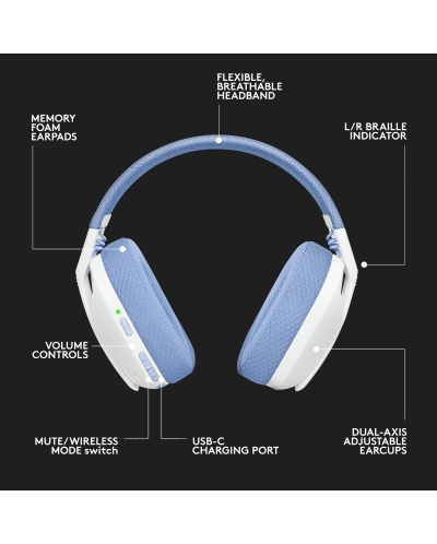 Gaming slušalice Logitech - G435, bežične, bijele - 9