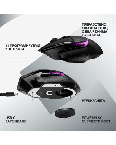 Gaming miš Logitech - G502 X Plus EER2, optički, bežični, crni - 7