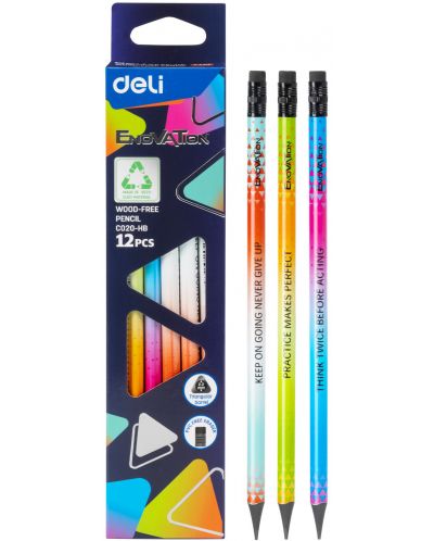 Grafitna olovka s gumicom Deli Enovation - EC020-HB, HB, asortiman - 2