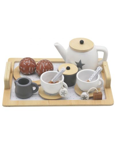 Set za igru Ginger Home - Drveni set za čaj, bijelo-sivi - 4