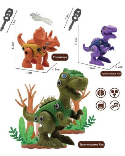 Set za igru u aktovci Raya Toys - 3 dinosaura za sastavljanje pomoću odvijača - 2