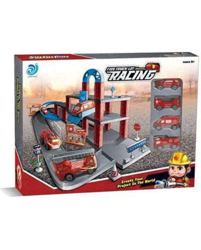 Set za igru Felyx Toys - Parking garaža, s liftom i vatrogasnim vozilima - 2
