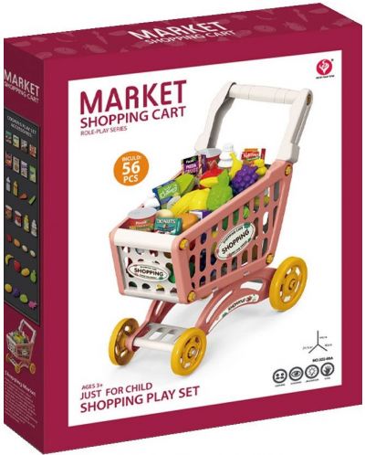 Set za igru Market - Košarica s proizvodima, 56 dijelova, roza - 2