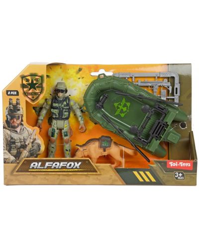 Set za igru Toi Toys Alfafox - Vojnik sa psom i čamcem - 2