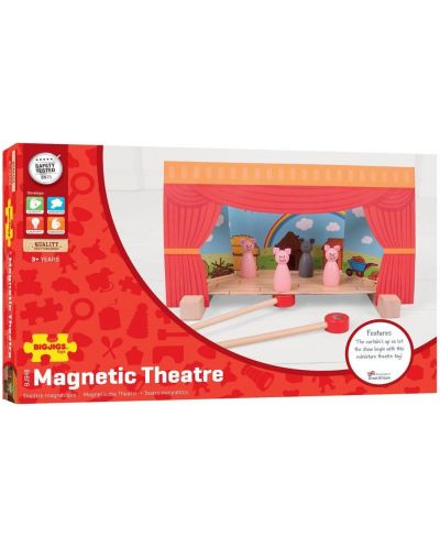 Set za igru Bigjigs – Magnetsko kazalište s drvenim figurama - 6