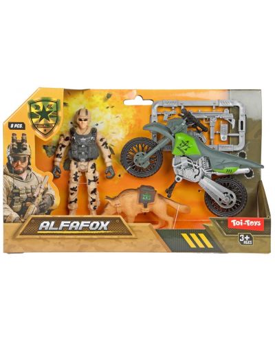 Set za igru Toi Toys Alfafox - Vojnik s psom i motociklom - 2