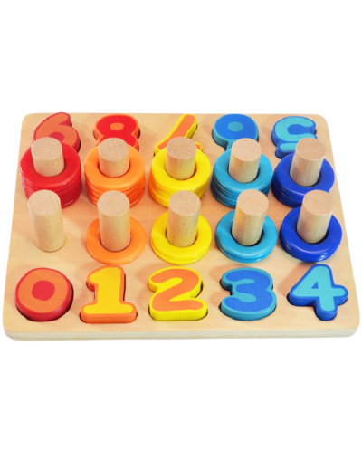 Set za igru Acool Toy - Drvena ploča s brojevima i prstenovima - 1