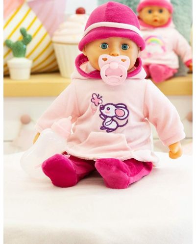Interaktivna lutka Bayer First Words Baby - Ružičasta haljina s mišem, 38 cm - 2