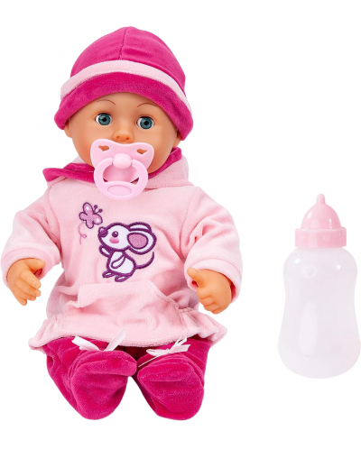 Interaktivna lutka Bayer First Words Baby - Ružičasta haljina s mišem, 38 cm - 1