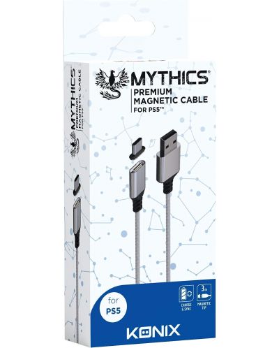 Kabel Konix - Mythics Premium Magnetic Cable 3 m, bijeli (PS5) - 1