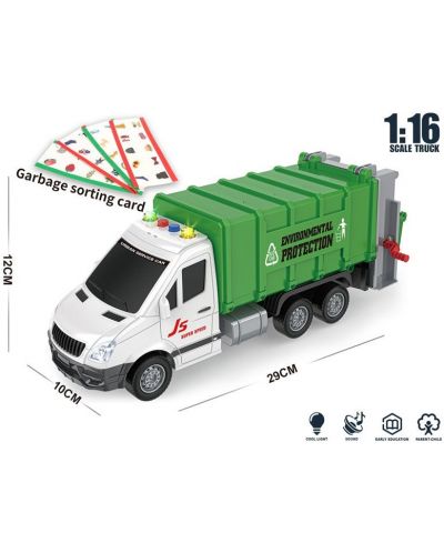 Kamion za odvoz smeća Raya Toys - Truck Car s karticama za razvrstavanje, glazbom i svjetlima, 1:16 - 3