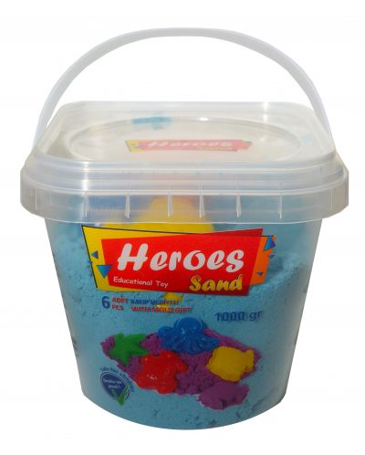 Kinetički pijesak u kanti Heroes – Plava boja, s 6 figurica, 1000 g - 1