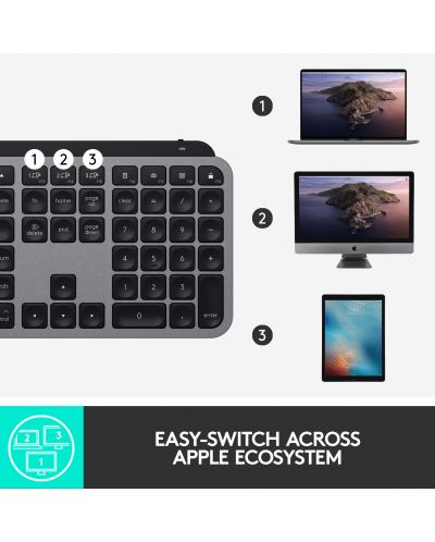 Tipkovnica Logitech - MX Keys For Mac, bežična, Space Grey - 11