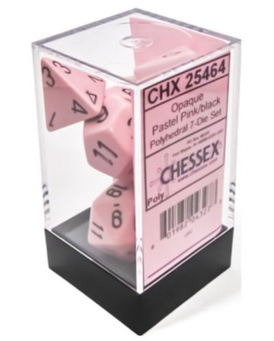 Set kockica Chessex Opaque Pastel - Pink/black Polyhedral, 7 komada - 1