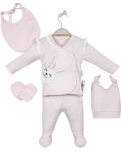 Set za novorođenčad BabyZuff - 5 dijelova, roza sa zekom - 1