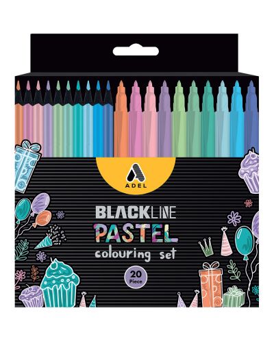 Set za bojanje Adel BlackLine - 10 olovaka i 10 flomastera, pastel - 1