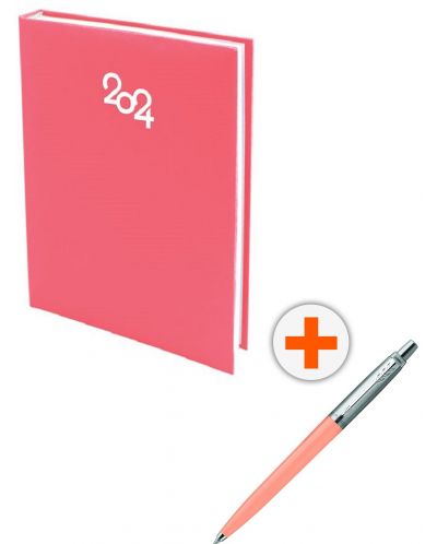 Set kalendar-dnevnik Spree Pastel - Crveni, s olovkom Parker Royal Jotter Originals Glam Rock, ružičasta - 1