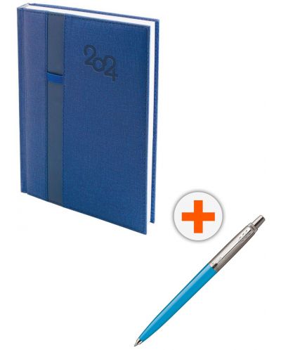 Set kalendar-dnevnik Spree Denim - Plavi, s olovkom Parker Royal Jotter Originals, plava - 1