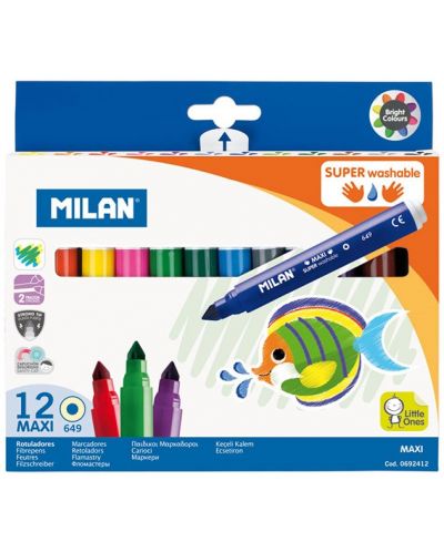 Set flomastera Milan - Maxi Super Washable, 12 boja - 1