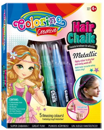 Set bojica za kosu Colorino Creative - Za djevojčice, 5 metalik boja - 1
