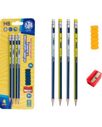 Set grafitnih olovaka Astra -  Sa šiljilom i čepom, HB, 4 komada - 2