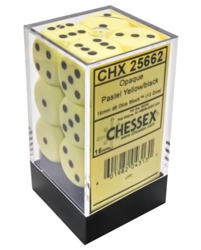 Set kockica Chessex Opaque Pastel - Yellow/black, 12 komada - 1