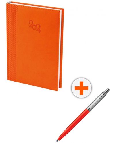 Set kalendar-dnevnik Spree - Narančasti, s olovkom Parker Royal Jotter Originals 80s, crvena - 1