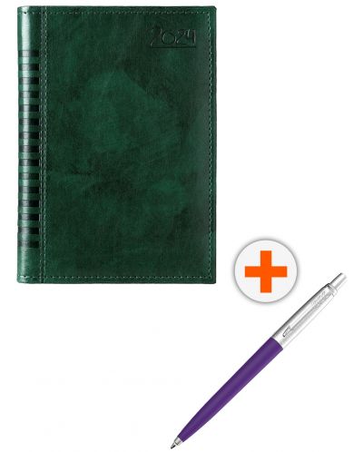 Set kalendar-dnevnik Madera - Zeleni, s olovkom Parker Royal Jotter Originals 80s, ljubičica - 1