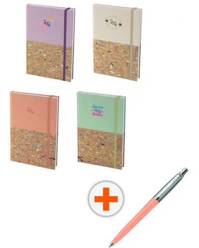 Set kalendar-dnevnik Spree - Pastel Pop, s olovkom Parker Royal Jotter Originals Glam Rock, ružičasta - 1